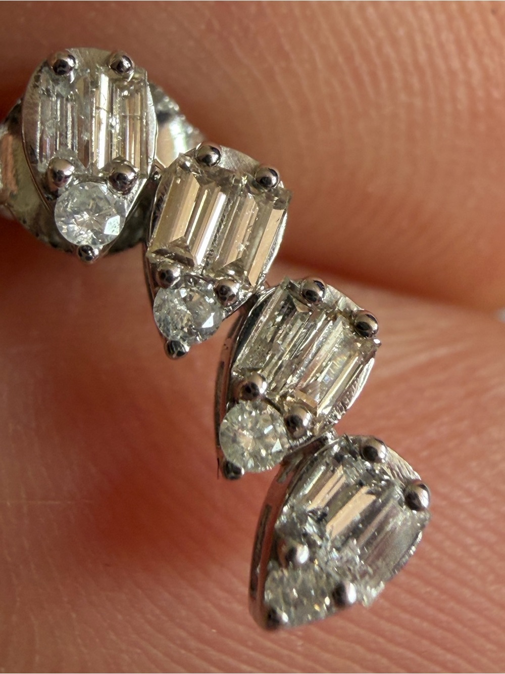 NEW 14K White Gold Natural Diamond Climber Stud Earrings FG SI Cert